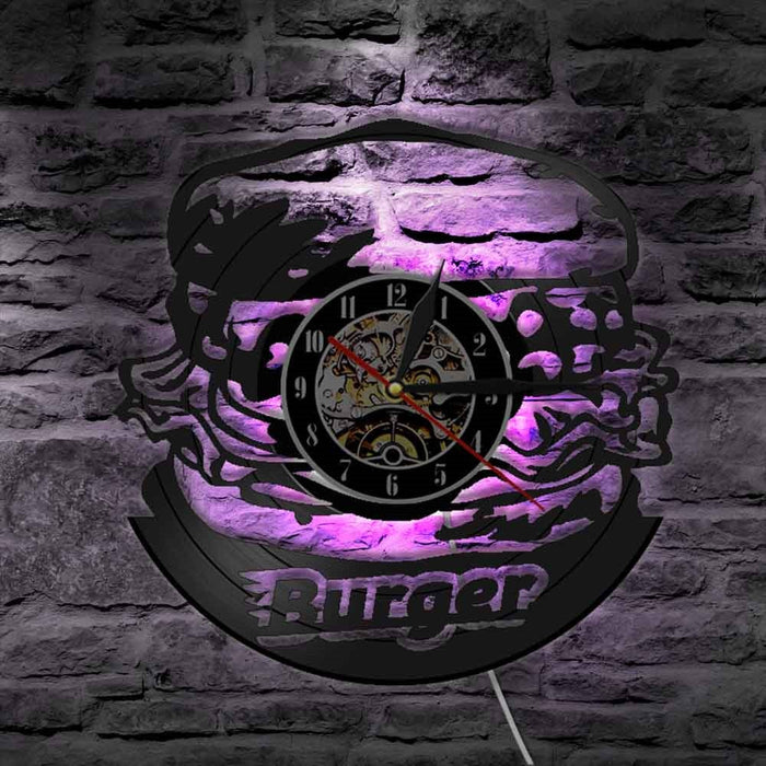 Vinyl Record Burger Design Wall Clock