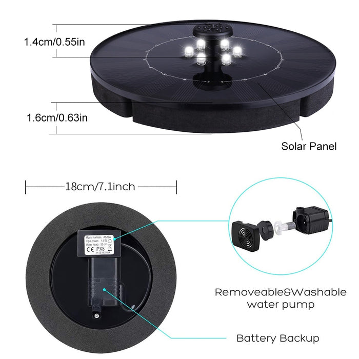 Colorful 6 LED Light Floating Solar Fountain Outdoor Light