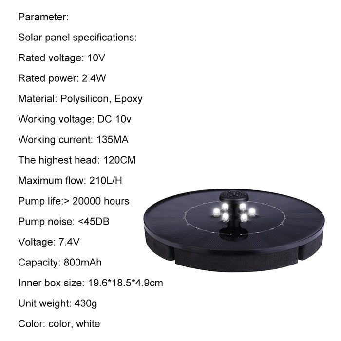 Colorful 6 LED Light Floating Solar Fountain Outdoor Light