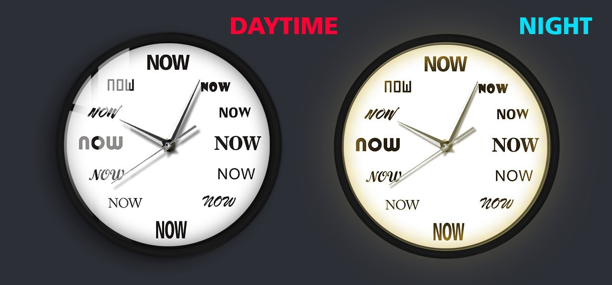 LED Metal Frame NOW design Wall Clock