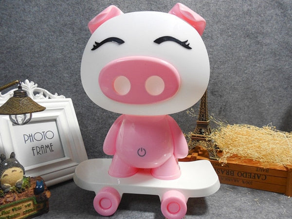 Cute Piglet with Skateboard Desk Light Home Decor