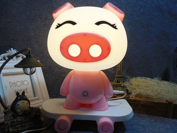 Cute Piglet with Skateboard Desk Light Home Decor