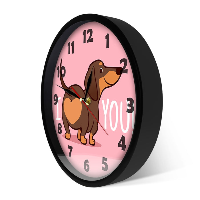 Cute Dachshund Dog Pink Wall Clock