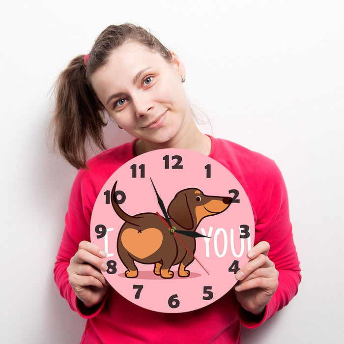 Cute Dachshund Dog Pink Wall Clock