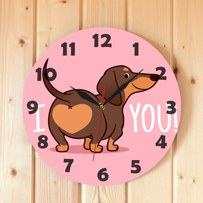Cute Dachshund Dog Pink Wall Clock
