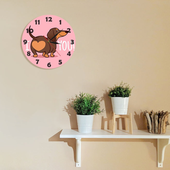 Cute Dachshund Dog Pink Wall Clock
