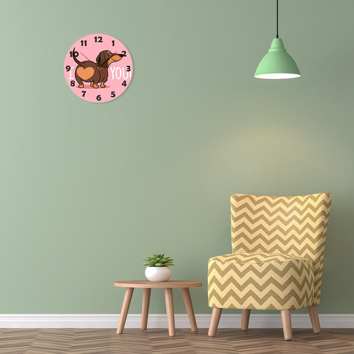 Cute Dachshund Dog Pink Wall Clock