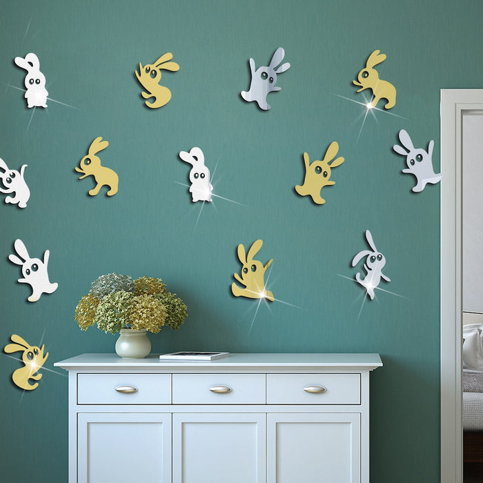 Easter Bunny Design Acrylic Mirror Wall Sticker