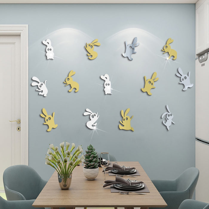 Easter Bunny Design Acrylic Mirror Wall Sticker