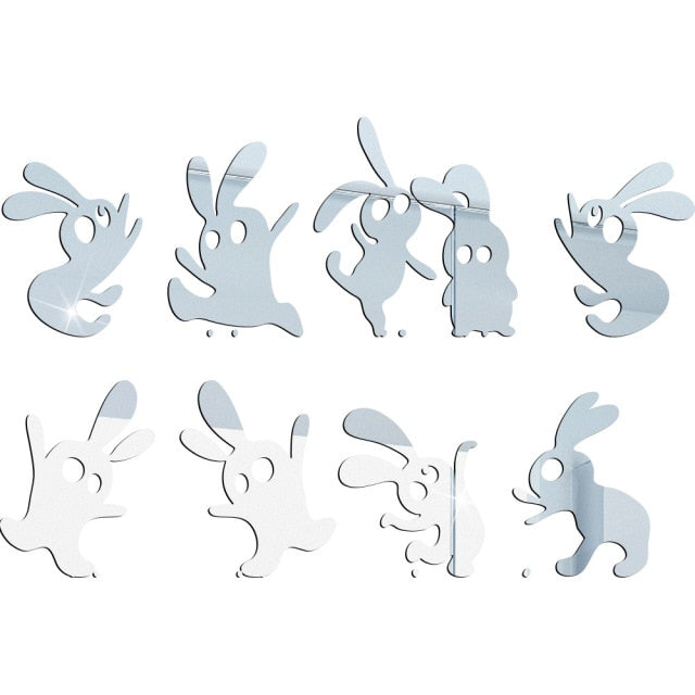 Easter Bunny Design Acrylic Mirror Wall Sticker