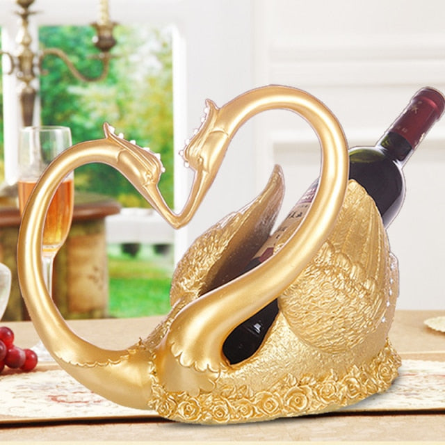 Resin Carved Swan Couple Wine Bottle Holder