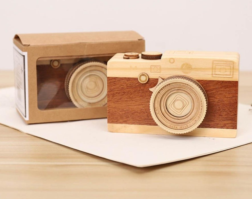Unique Wood Camera Music Box Home Decor