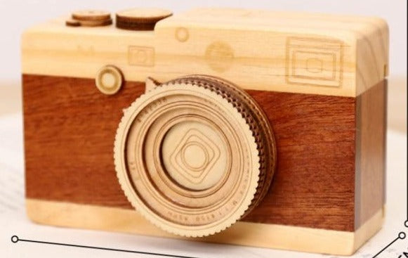 Unique Wood Camera Music Box Home Decor