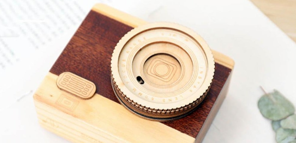 Unique Wood Camera Music Box Home Decor