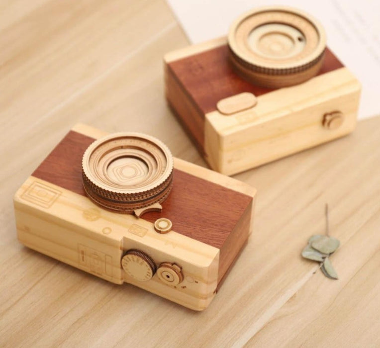 Unique Wood Camera Music Box Home Decor