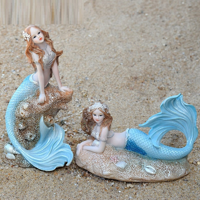 Mermaid with Shell Sculpture Home Office Decor