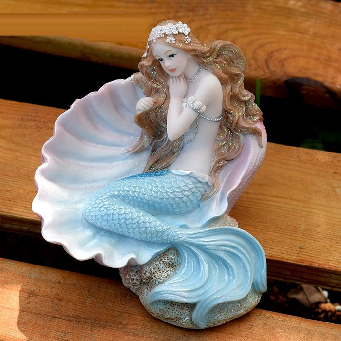 Mermaid with Shell Sculpture Home Office Decor