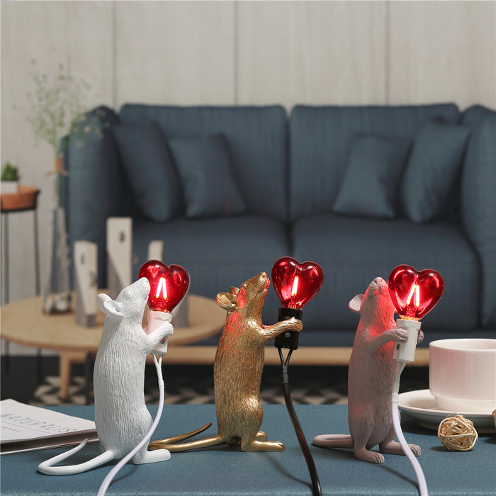 Resin Mouse with Heart Bulb LED Desk Light Home Decor