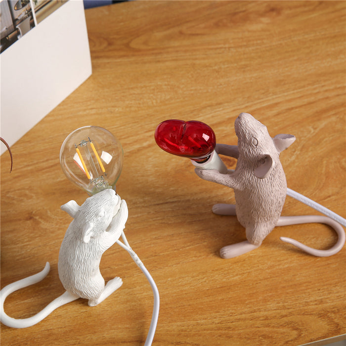 Resin Mouse with Heart Bulb LED Desk Light Home Decor