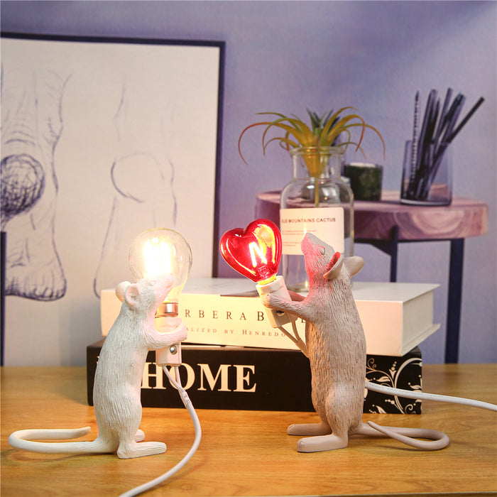 Resin Mouse with Heart Bulb LED Desk Light Home Decor