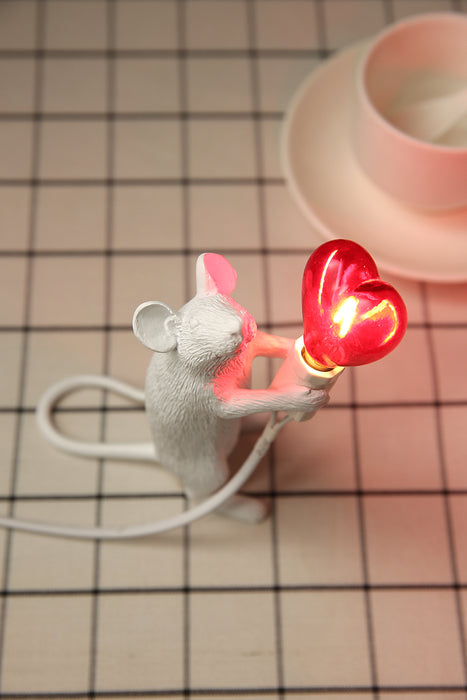Resin Mouse with Heart Bulb LED Desk Light Home Decor
