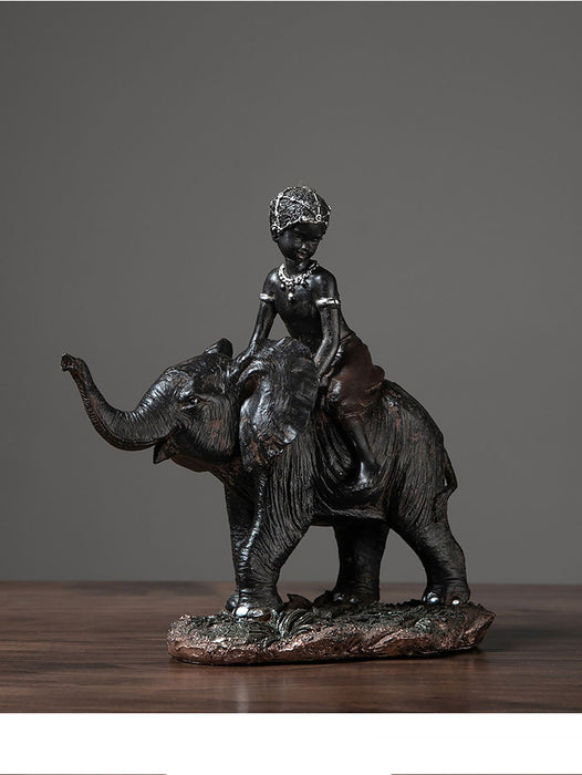 Resin Kids with Elephant Figurine Home Office Decor
