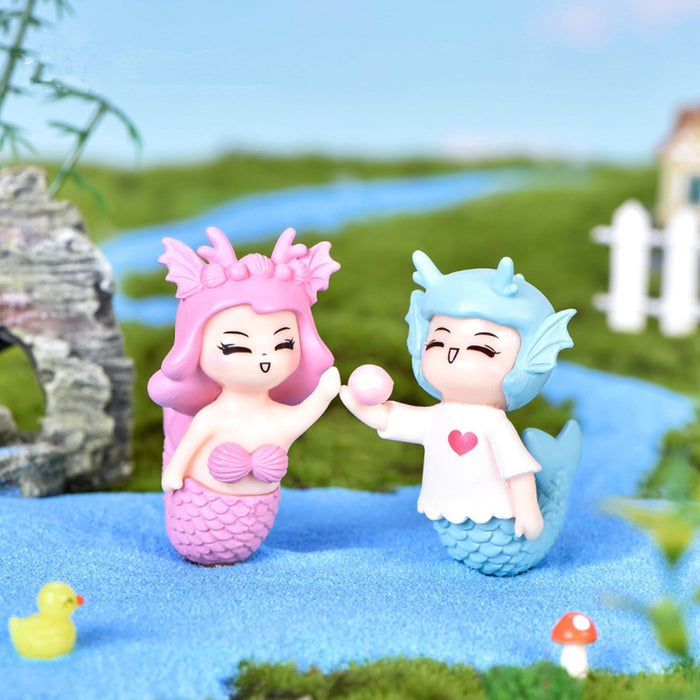 Merman Mermaid Couple Sculpture Home Desk Decoration