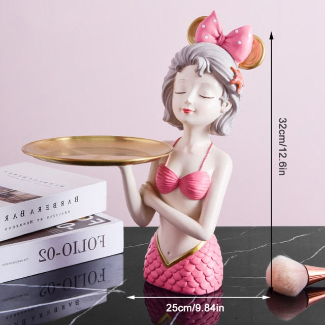 Decorative Resin Mermaid Servants Statue Home Decor Organizer