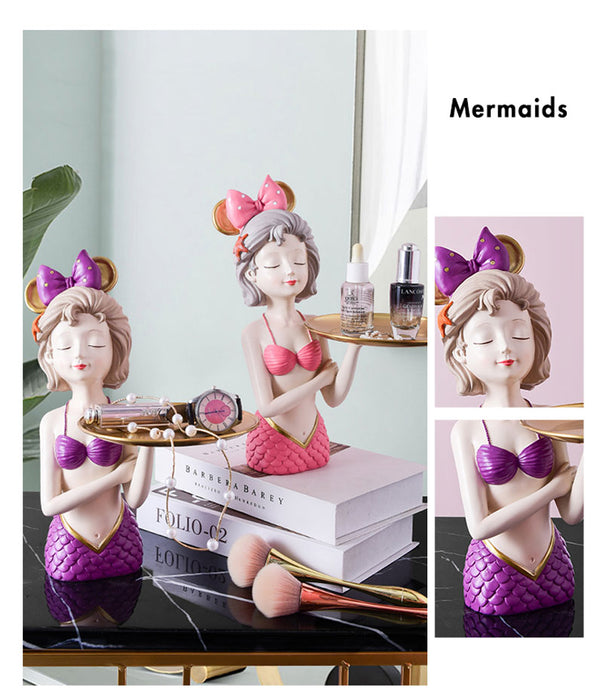 Decorative Resin Mermaid Servants Statue Home Decor Organizer