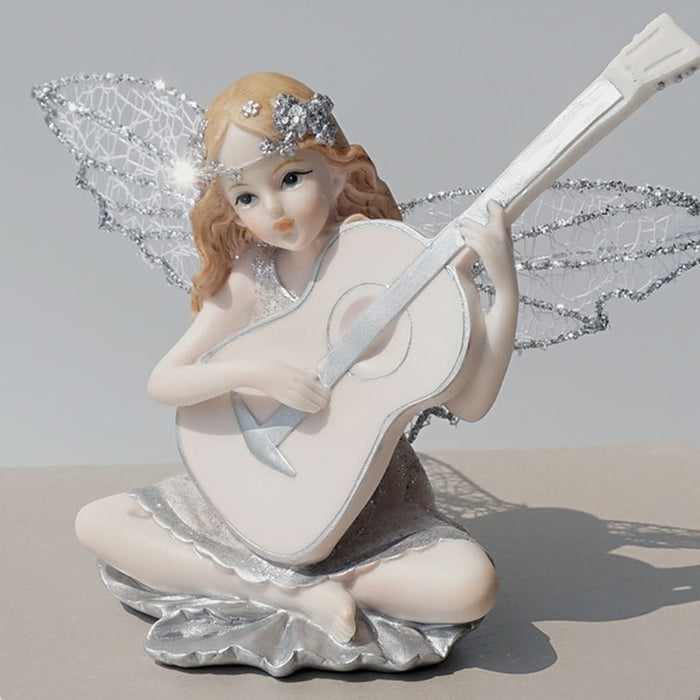 Pretty Angel Playing Guitar Statue Desk Decoration