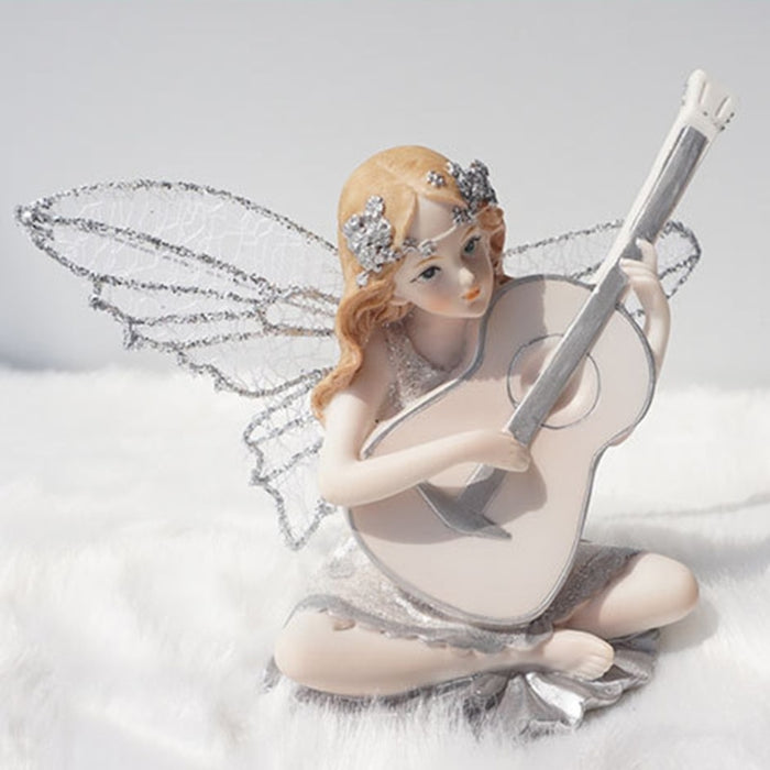 Pretty Angel Playing Guitar Statue Desk Decoration