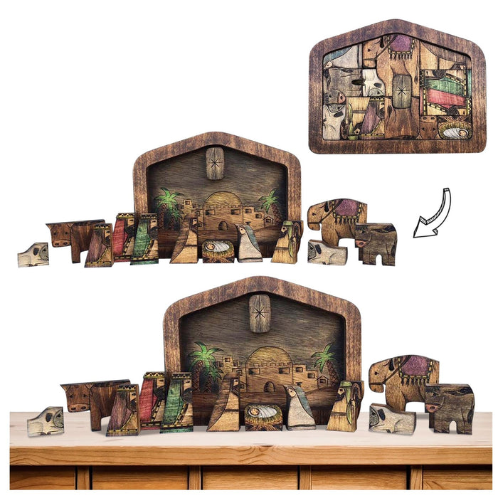 Nativity Wood Puzzle Jesus and The Three Kings Home Desk Decoration
