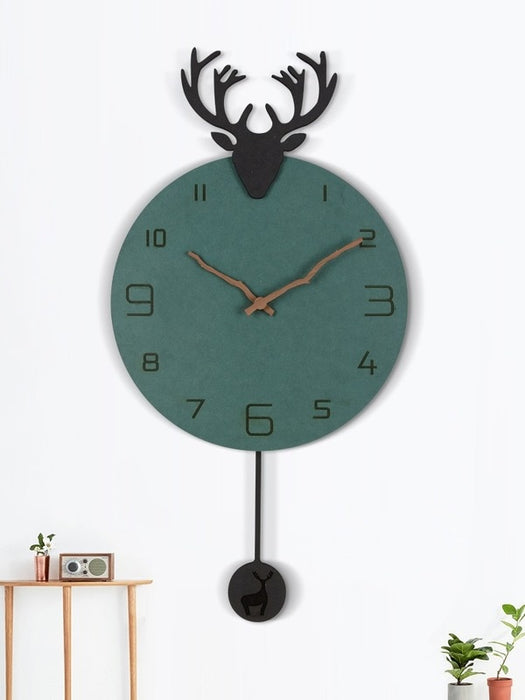 Pendulum Wood Deer Wall Clock