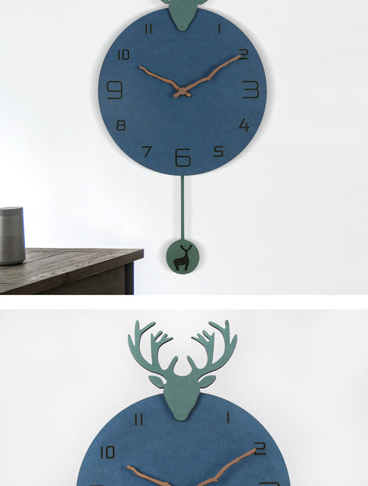 Pendulum Wood Deer Wall Clock