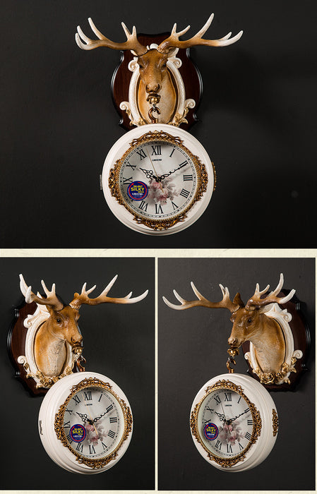 Double-Sided Deer Head Wall Clock