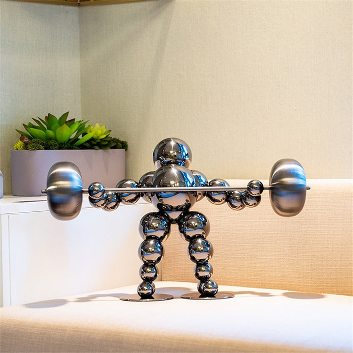 Abstract Stainless Steel Weightlifting Statue Home Office Decor