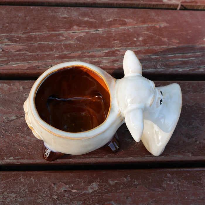 Porcelain Piggy Statue Flower Pot Home Office Decor
