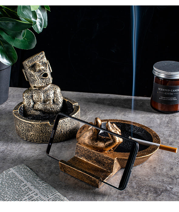 Moai Style Stone Ashtray CP Holder Home Office Decor