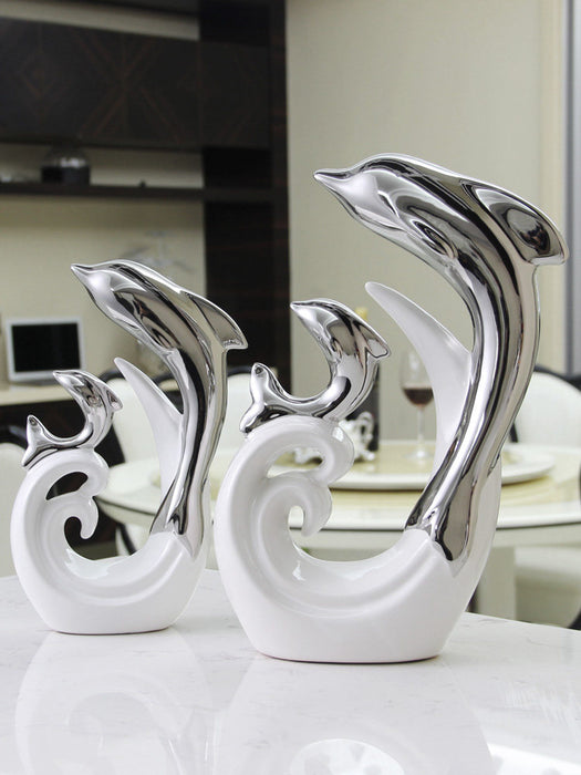 Ceramic Dolphin Figurine Home Office Decor
