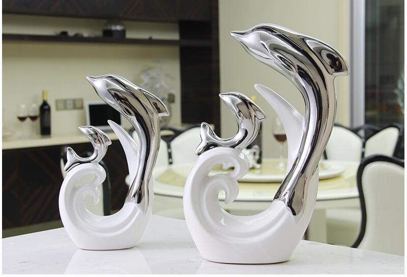Ceramic Dolphin Figurine Home Office Decor