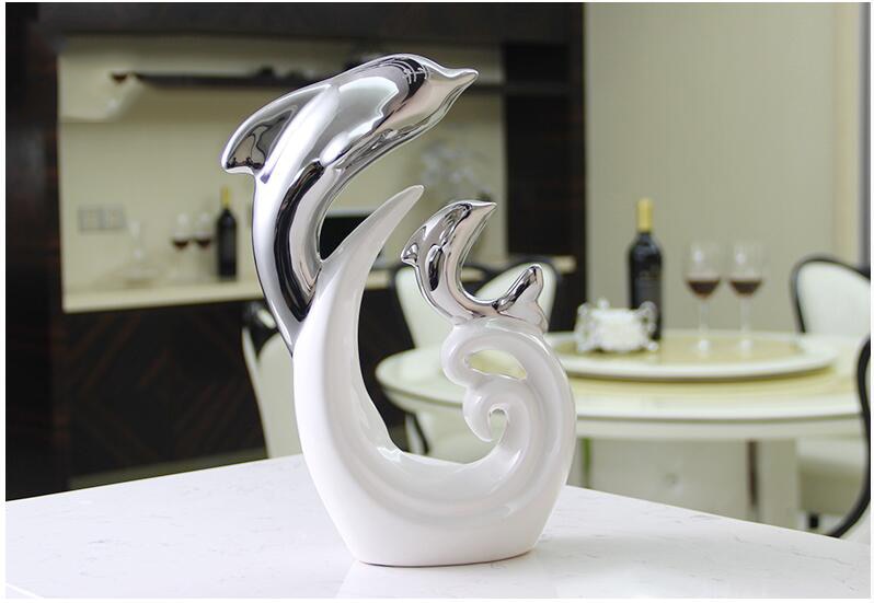 Ceramic Dolphin Figurine Home Office Decor