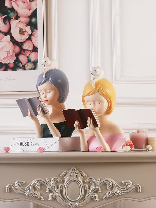 Reading Girl Resin Ornament Home Office Decor