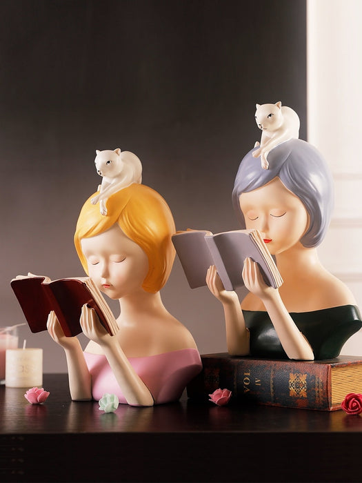 Reading Girl Resin Ornament Home Office Decor