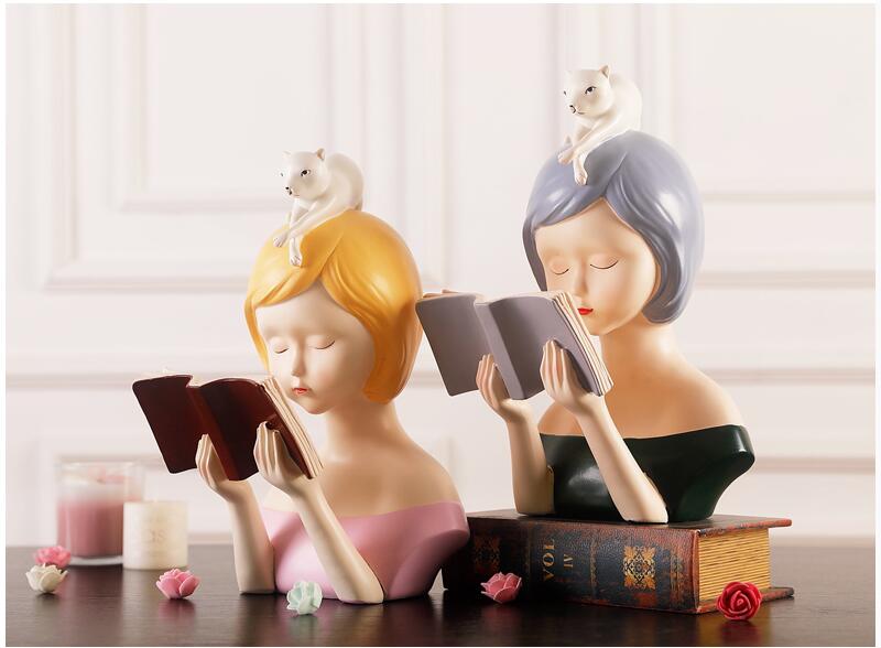 Reading Girl Resin Ornament Home Office Decor