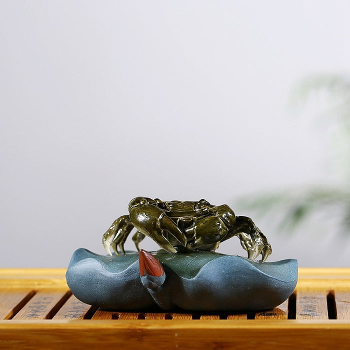 Purple Clay Crab Figurine Home Office Decor