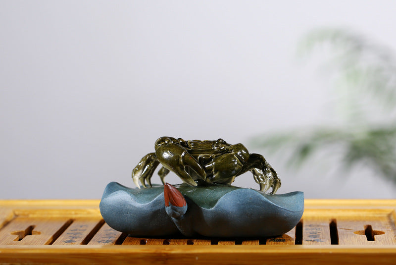 Purple Clay Crab Figurine Home Office Decor