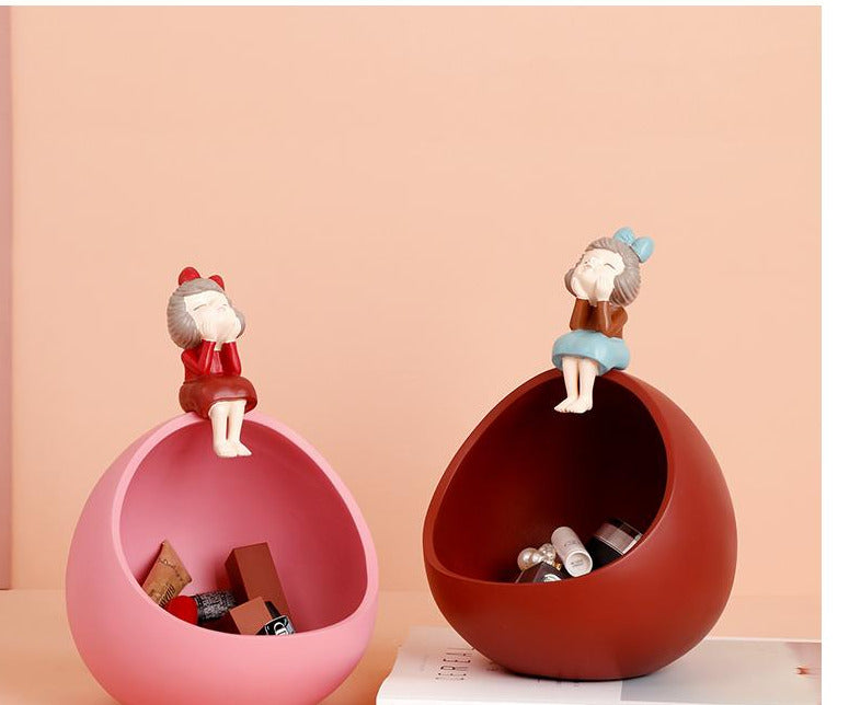 Resin Girls Organizer Figurine Home Office Decor
