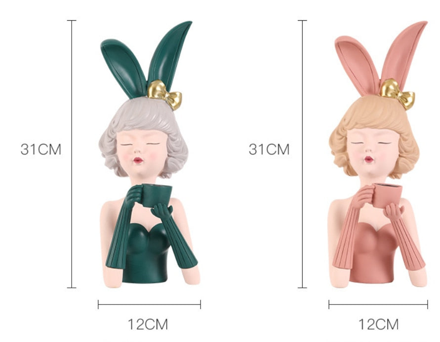 Resin Bunny Girl Figurine Home Office Decor