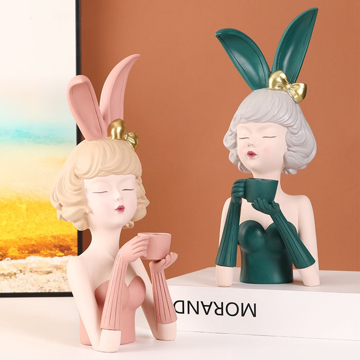 Resin Bunny Girl Figurine Home Office Decor