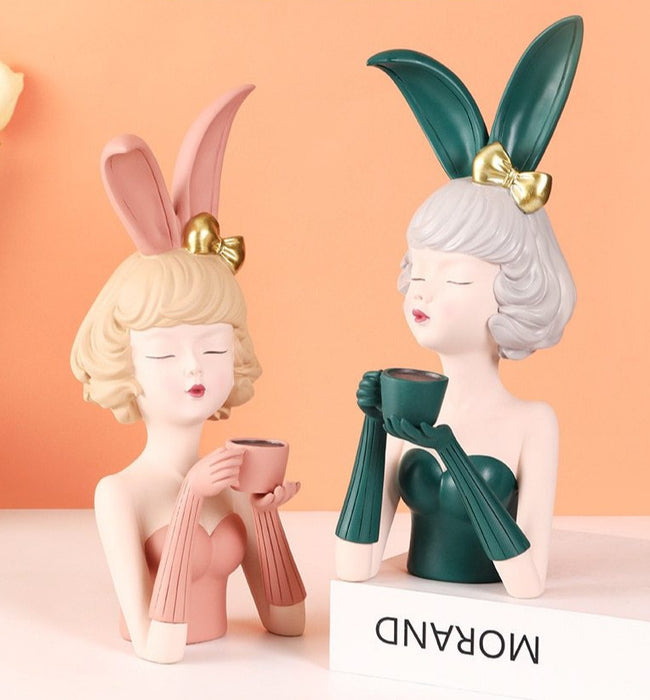 Resin Bunny Girl Figurine Home Office Decor